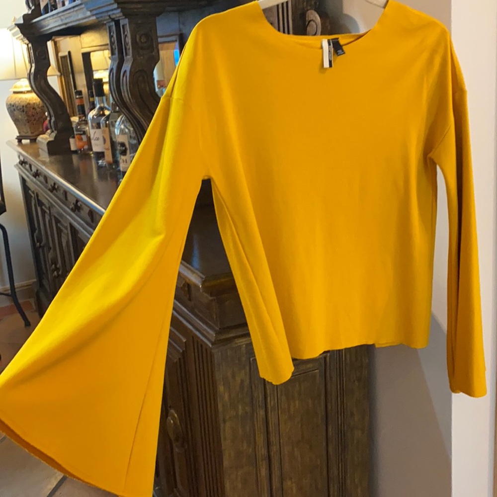 TopShop top in mustard yellow, partially open back
